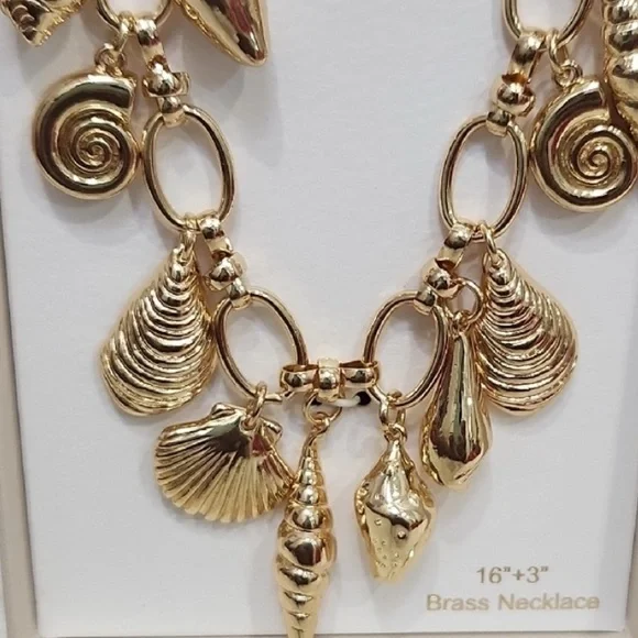 NWT ⚜️👑⚜️ Persimmon Viral Gold Shell Ocean Nautical Charm 16" Necklace - Picture 13 of 17